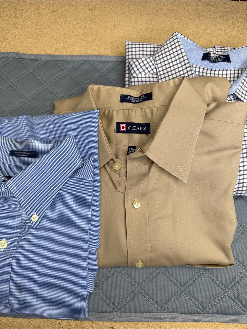 Chaps Men’s Dress Shirt Lg 16-16.5 34/35 3pc Lot Purple Blue Tan